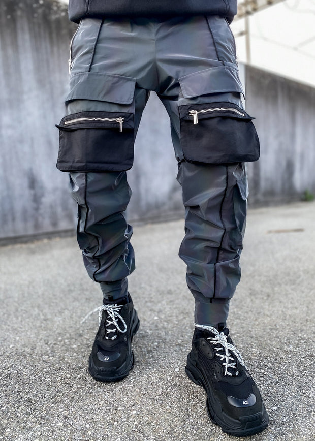 Street style personality reflective overalls trousers men