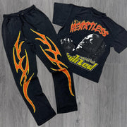 Prayer print casual street pants and T-shirt two-piece set