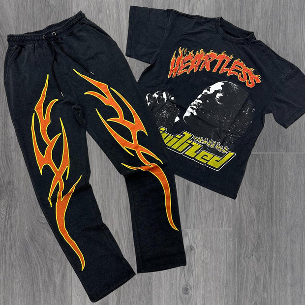 Prayer print casual street pants and T-shirt two-piece set