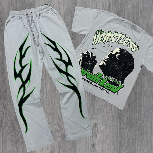Prayer print casual street pants and T-shirt two-piece set