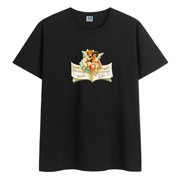 Retro printed cotton round neck print trendy short-sleeved T-shirt