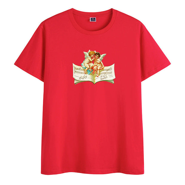 Retro printed cotton round neck print trendy short-sleeved T-shirt