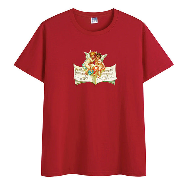 Retro printed cotton round neck print trendy short-sleeved T-shirt