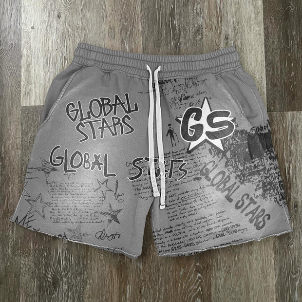 Graffiti print casual shorts