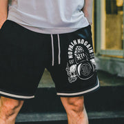 skull print track shorts