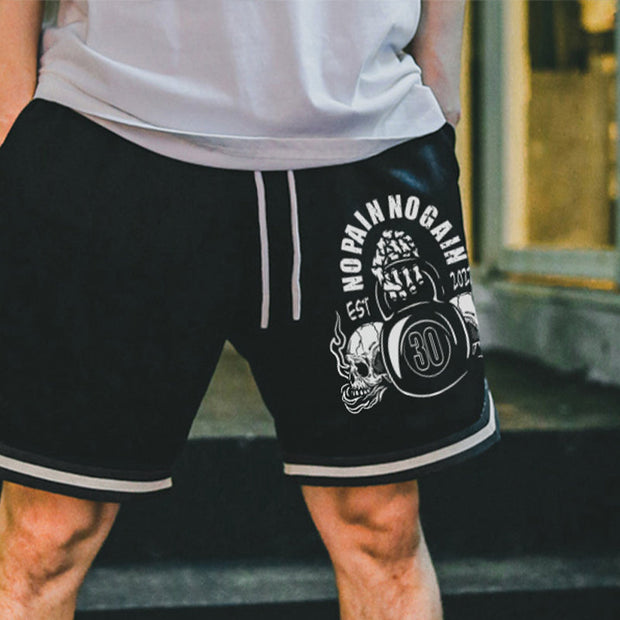 skull print track shorts