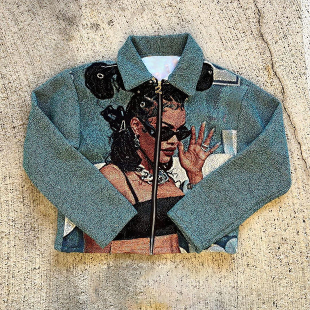 vintage print tapestry zipped jacket