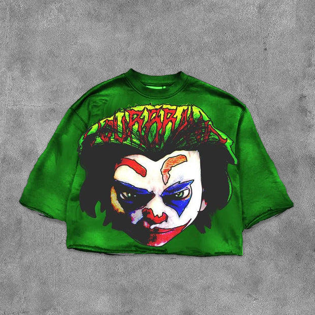 Clown Printed Three-quarter Sleeve T-shirt