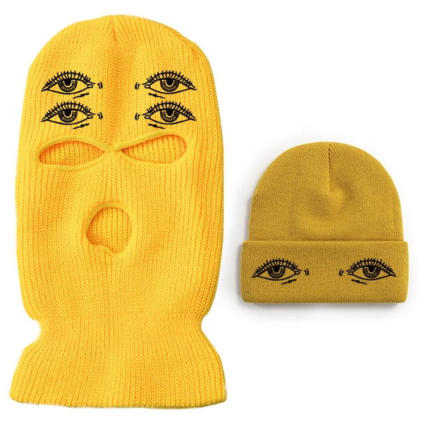 Eyes three-hole couple knit hat