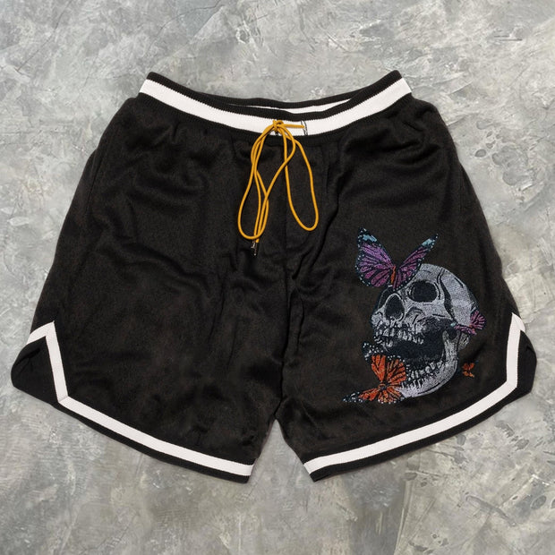Retro Skull and Butterfly Street Sports Shorts