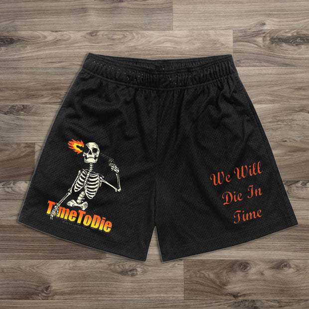 Skull Print Elastic Shorts