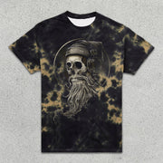 Skull Print Tie-Dye Short Sleeve T-Shirt