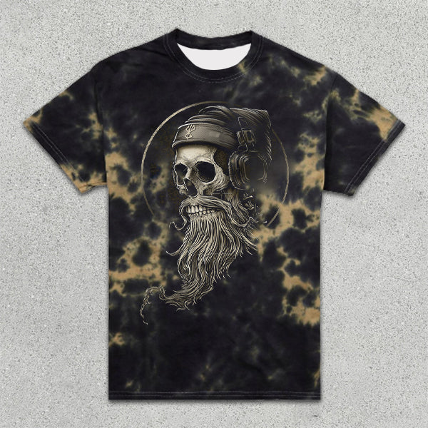 Skull Print Tie-Dye Short Sleeve T-Shirt