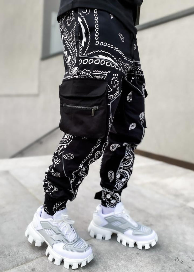 Fashion trend printing harem pants multi-pocket cargo trousers