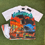 Gambling skull print oversized T-shirt