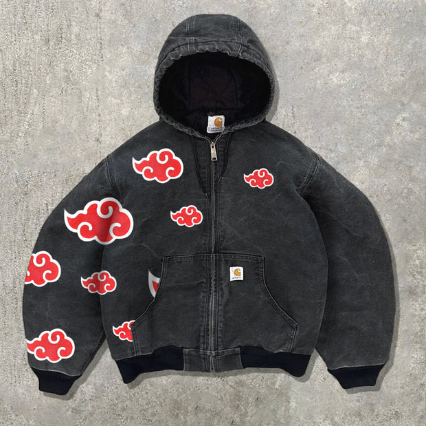 Retro auspicious cloud pattern long sleeve zip-up jacket