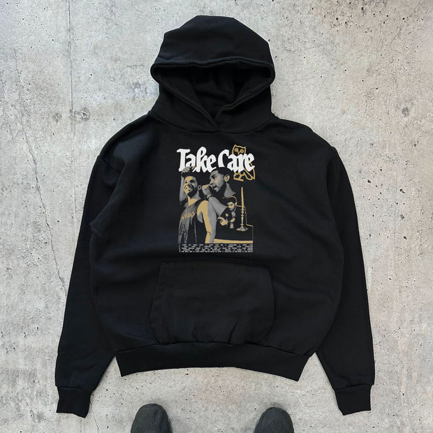 Single Take Care Print Long Sleeve Hoodies
