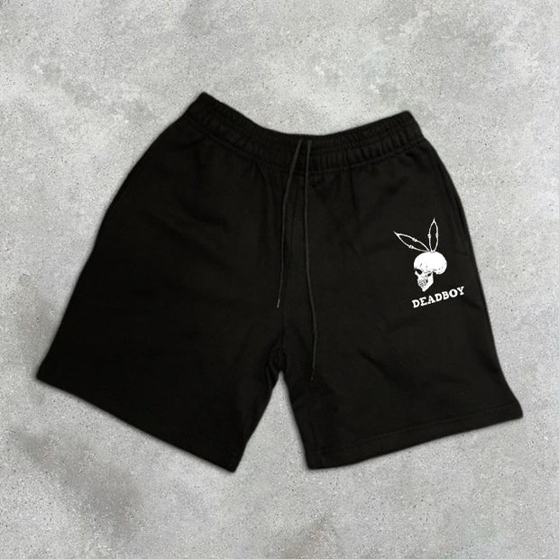 Skull Graphic Print Elastic Shorts