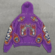 Playing Cards Faux Decal Print Long Sleeve Hoodies