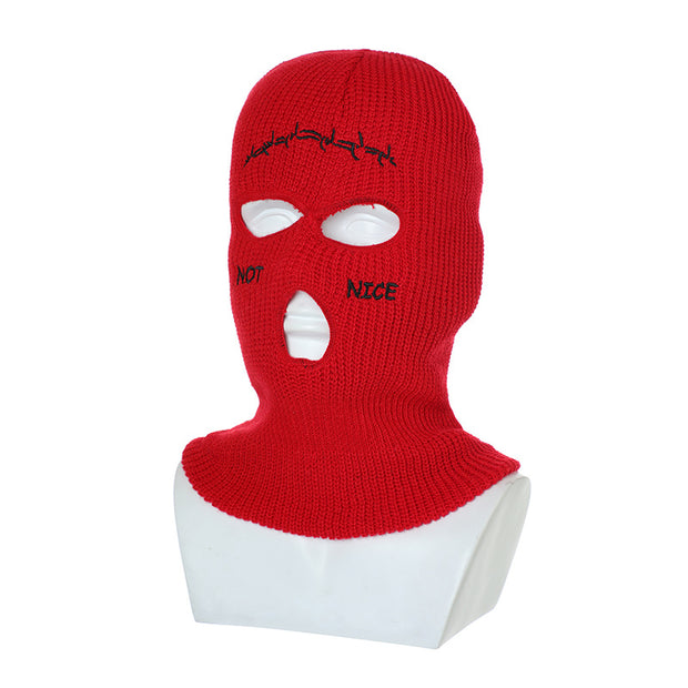 Embroidered Ski Three Hole Knit Hat Ski Warm Ear Guard Head Cover