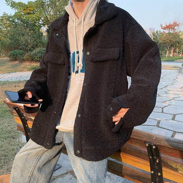 Loose Hong Kong style trend all-match thick casual lamb wool coat