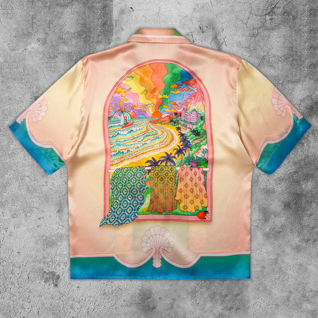 Fashion art print retro short sleeve shirt