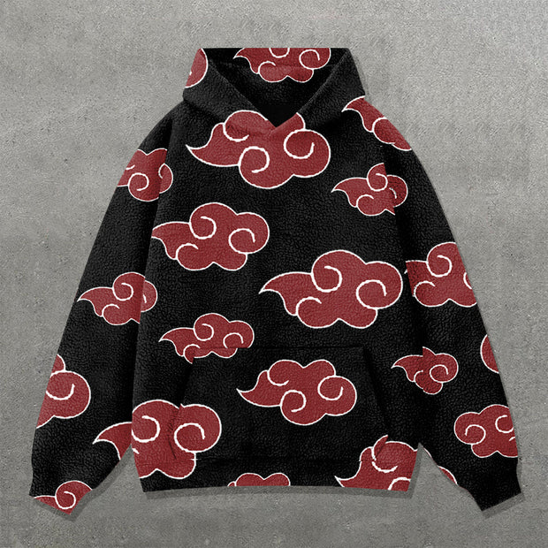 Clouds Print Long Sleeve Plush Hoodies
