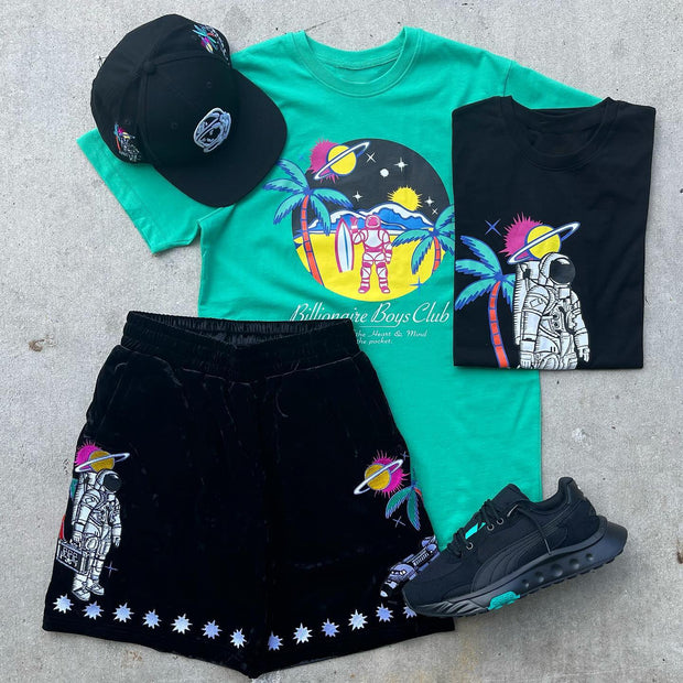 Fashion Casual Astronaut Print T-Shirt Shorts Two-Piece Set
