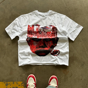 Retro big face print T-shirt