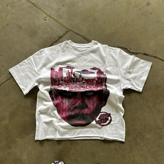 Retro big face print T-shirt