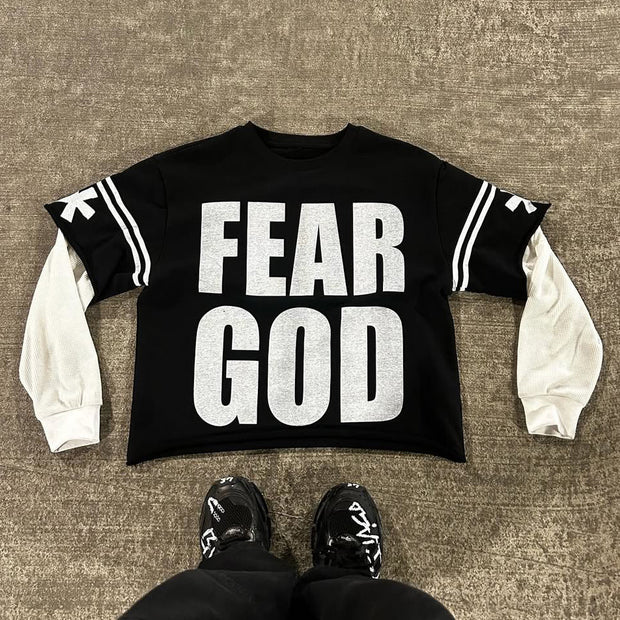 Fake Two Fear God Print Long Sleeve T-Shirt