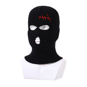 Embroidered balaclava knitted three-hole thermal hat outdoor riding ski mask hood