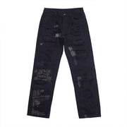 American heavy industry jeans male high street destruction embroidery knife cut hole loose wide-leg pants