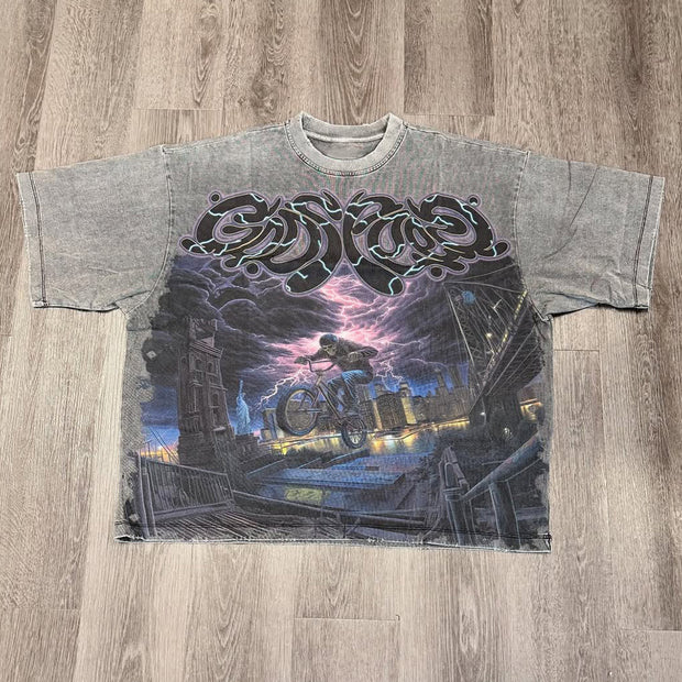 City Motorcycle Print Short Sleeve T-Shirt