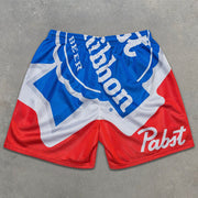 beer all over print elastic shorts