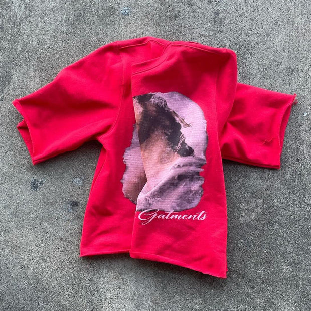 Jesus Print Elbow Length T-Shirt