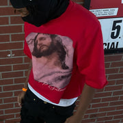 Jesus Print Elbow Length T-Shirt