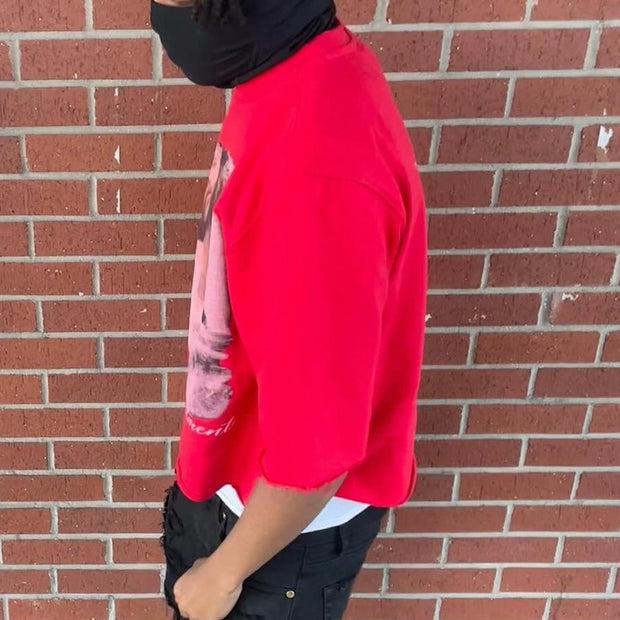 Jesus Print Elbow Length T-Shirt