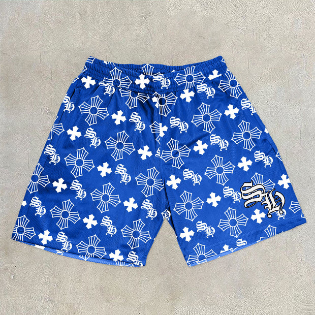 Vintage Cross Casual Mesh Shorts