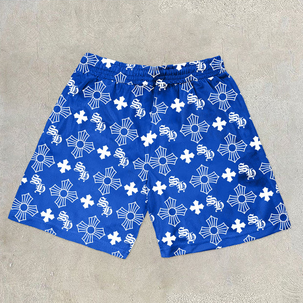 Vintage Cross Casual Mesh Shorts