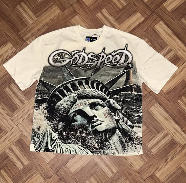 godspeed print short-sleeved T-shirt