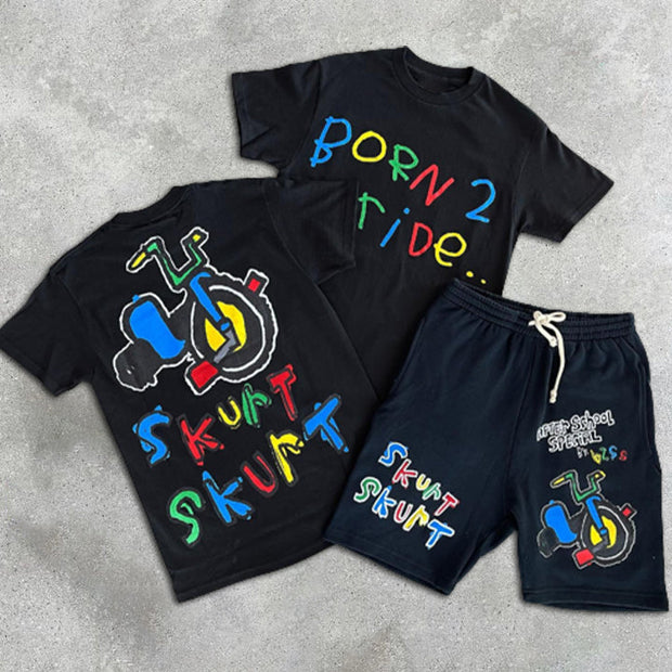 Graffiti Print Short Sleeve Two Piece