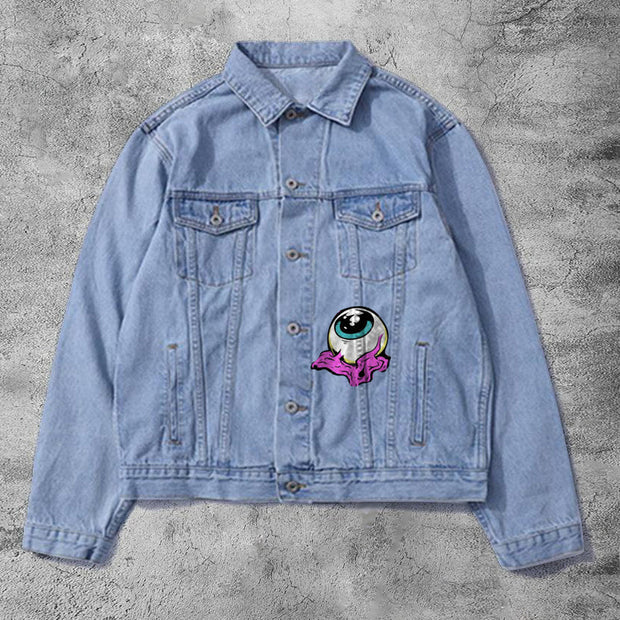 Casual Falling Eyeball Zombie Denim Jacket