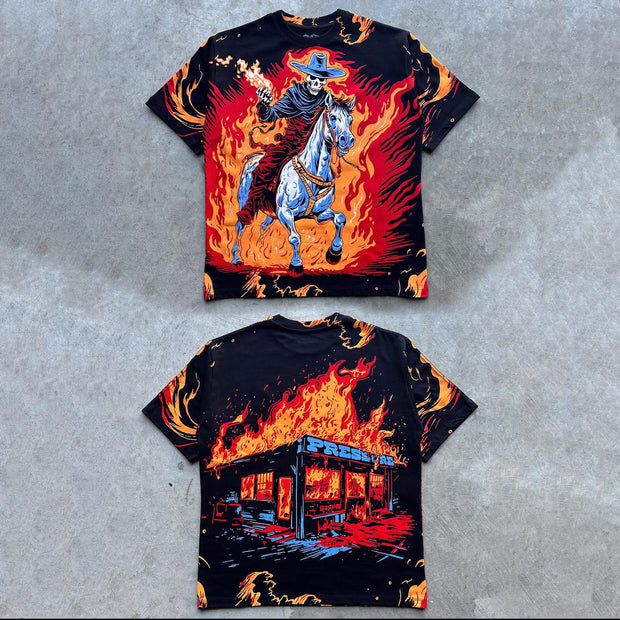 Flame Western Denim Print T-Shirt
