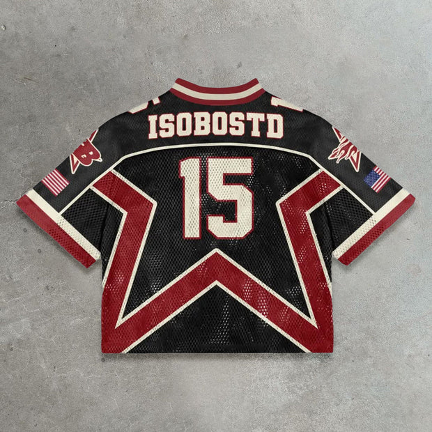 Star casual street stitching mesh jersey