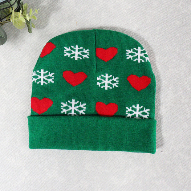 Jacquard Snowflake Heart Christmas Warm Beanie