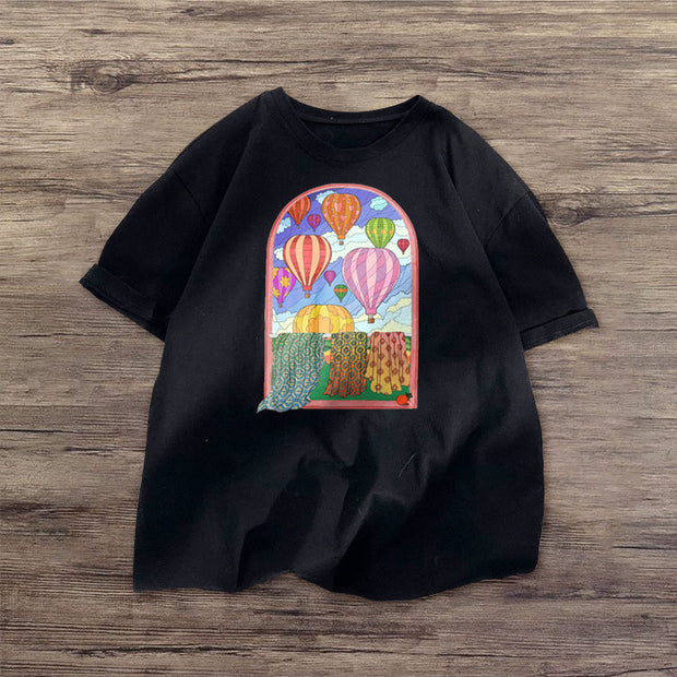 Air ball hit color print short-sleeved T-shirt