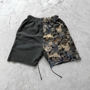 Casual Contrast Panel Art Fringe Shorts