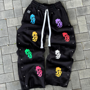 Vintage Letter Print Zip-Up Hoodie Set