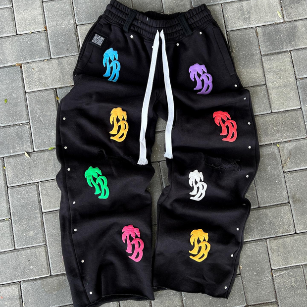 Vintage Letter Print Zip-Up Hoodie Set